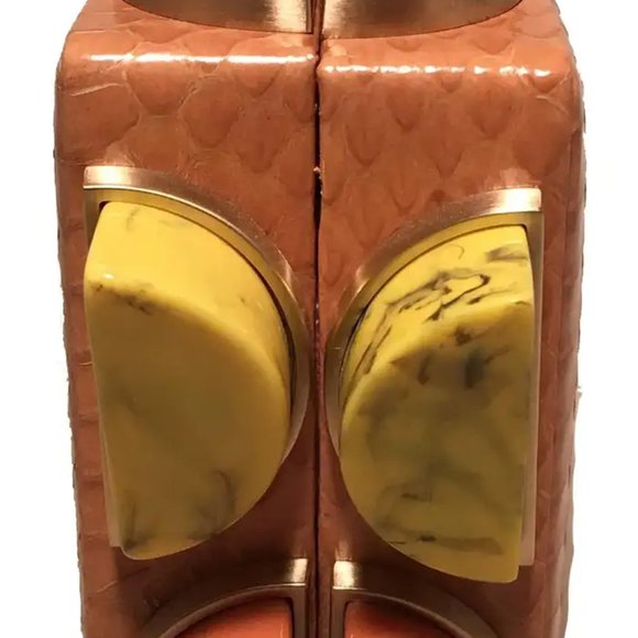 Tonya Hawkes Tan Faux Snakeskin Convertible Clutch with Marble Multicolor Studs - Picture 2 of 7